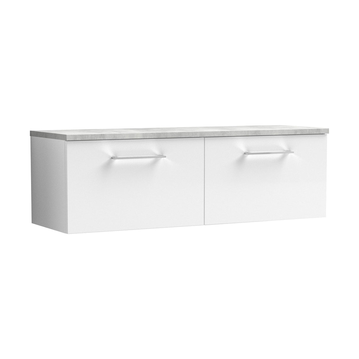 [BFLE122LBG2] Balterley Level 1200mm Wall Hung 2 Drawer Vanity Unit with Laminate Worktop for Sleek Contemporary Bathroom Storage - Gloss White - Cutout