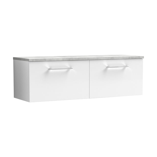 [BFLE122LBG2] Balterley Level 1200mm Wall Hung 2 Drawer Vanity Unit with Laminate Worktop for Sleek Contemporary Bathroom Storage - Gloss White - Cutout