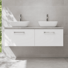 [BFLE122LBG2] Bramshall Wall Hung 2 Drawer Vanity Unit with Bellato Grey Laminate Worktop, 1200mm, Choice of Colour