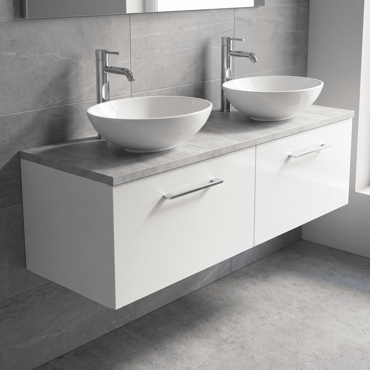 [BFLE122LBG2] Bramshall Wall Hung 2 Drawer Vanity Unit with Bellato Grey Laminate Worktop, 1200mm, Choice of Colour