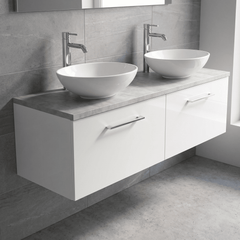 [BFLE122LBG2] Bramshall Wall Hung 2 Drawer Vanity Unit with Bellato Grey Laminate Worktop, 1200mm, Choice of Colour