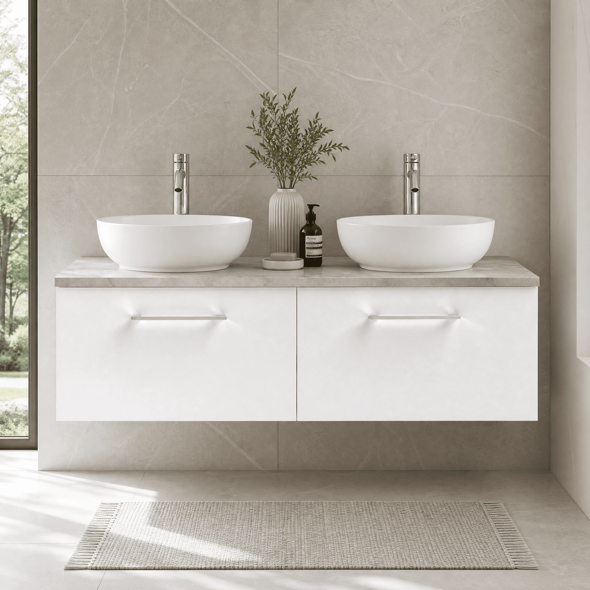 [BFLE122LBG2] Bramshall Wall Hung 2 Drawer Vanity Unit with Bellato Grey Laminate Worktop, 1200mm, Choice of Colour - Silo