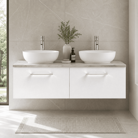 [BFLE122LBG2] Bramshall Wall Hung 2 Drawer Vanity Unit with Bellato Grey Laminate Worktop, 1200mm, Choice of Colour - Silo