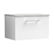 [BFLE122LBG] Balterley Level 600mm Wall Hung 1 Drawer Vanity Unit & Laminate Worktop for Compact Modern Bathroom Storage - Gloss White - Cutout