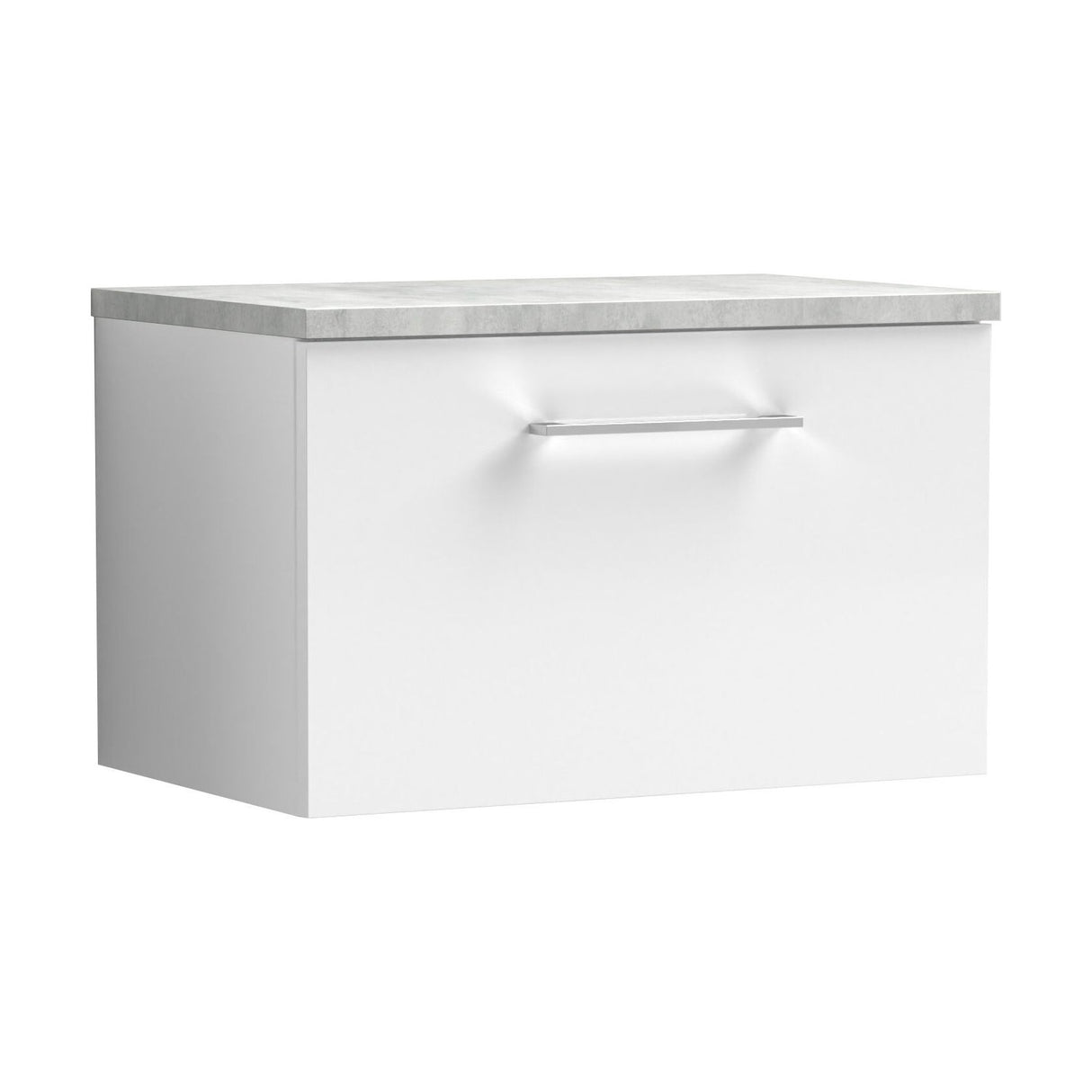 [BFLE122LBG] Balterley Level 600mm Wall Hung 1 Drawer Vanity Unit & Laminate Worktop for Compact Modern Bathroom Storage - Gloss White - Cutout