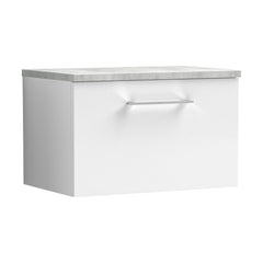 [BFLE122LBG] Balterley Level 600mm Wall Hung 1 Drawer Vanity Unit & Laminate Worktop for Compact Modern Bathroom Storage - Gloss White - Cutout