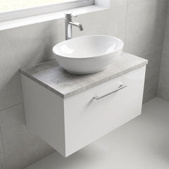 [BFLE122LBG] Bramshall Contemporary 1 Drawer Wall Hung Vanity Unit with Bellato Grey Laminate Worktop, Choice of Size and Colour