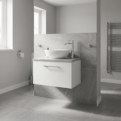 [BFLE122LBG] Bramshall Contemporary 1 Drawer Wall Hung Vanity Unit with Bellato Grey Laminate Worktop, Choice of Size and Colour