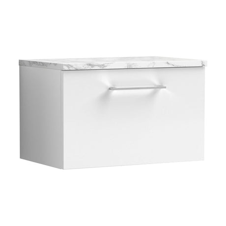 [BFLE122LCM] Balterley Level 600mm Wall Hung 1 Drawer Vanity Unit with Laminate Worktop for Compact Modern Bathroom Storage - Gloss White - Cutout