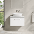 [BFLE122LCM] Bramshall Contemporary 1 Drawer Wall Hung Vanity Unit with Carrera Marble Laminate Worktop, Choice of Size and Colour - Silo