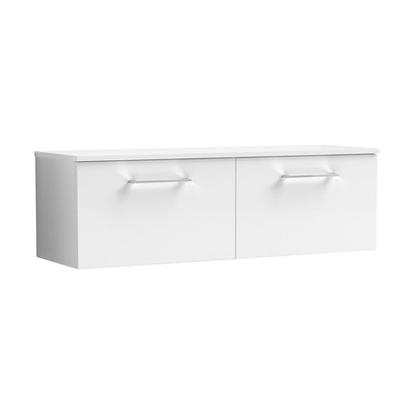 [BFLE122W2] Balterley Level 1200mm Wall Hung 2 Drawer Vanity Unit with Worktop Generous Bathroom Storage Solution - Gloss White - Cutout