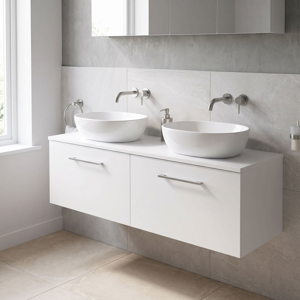 [BFLE122W2] Bramshall 1200mm Wall Hung 2 Drawer Vanity Unit with Worktop, Choice of Colour