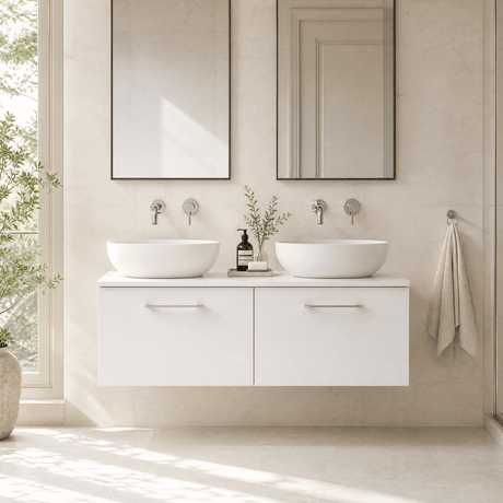 [BFLE122W2] Bramshall 1200mm Wall Hung 2 Drawer Vanity Unit with Worktop, Choice of Colour - Silo