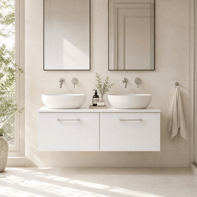 [BFLE122W2] Bramshall 1200mm Wall Hung 2 Drawer Vanity Unit with Worktop, Choice of Colour - Silo