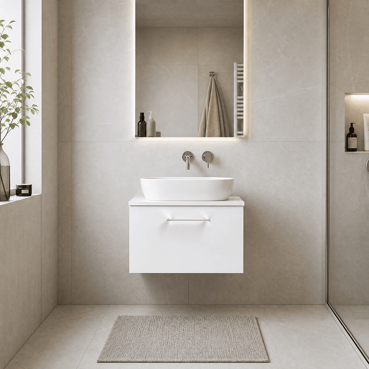 [BFLE122W] Bramshall Contemporary 1 Soft Close Drawer Wall Hung Vanity Worktop Unit, Choice of Size/Colour