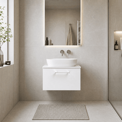 [BFLE122W] Bramshall Contemporary 1 Soft Close Drawer Wall Hung Vanity Worktop Unit, Choice of Size/Colour