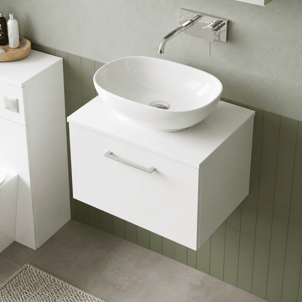 [BFLE122W] Bramshall Contemporary 1 Soft Close Drawer Wall Hung Vanity Worktop Unit, Choice of Size/Colour