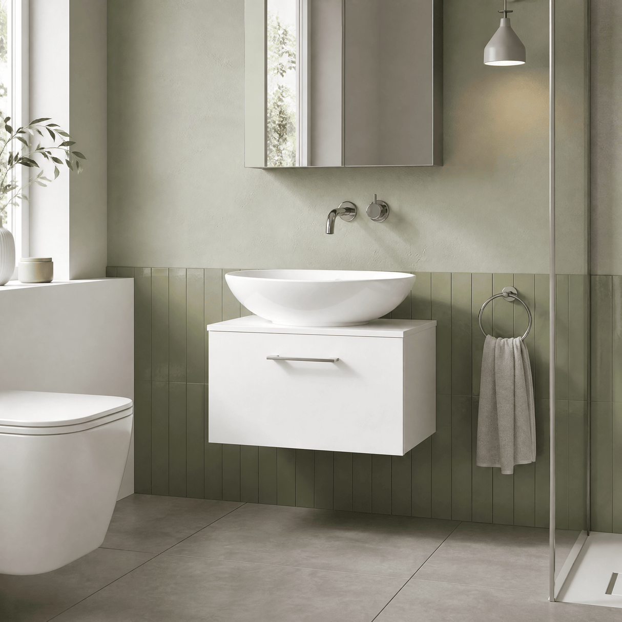 [BFLE122W] Bramshall Contemporary 1 Soft Close Drawer Wall Hung Vanity Worktop Unit, Choice of Size/Colour