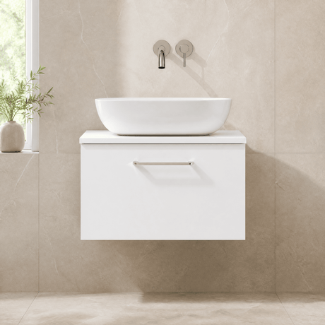 [BFLE122W] Bramshall Contemporary 1 Soft Close Drawer Wall Hung Vanity Worktop Unit, Choice of Size/Colour - Silo