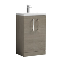 [BFLE122] Balterley Level Compact Bathroom Cloakroom Vanity Basin Unit with Polymarble Basin, Chrome Handles, 500mm, Mid Oak - Cutout