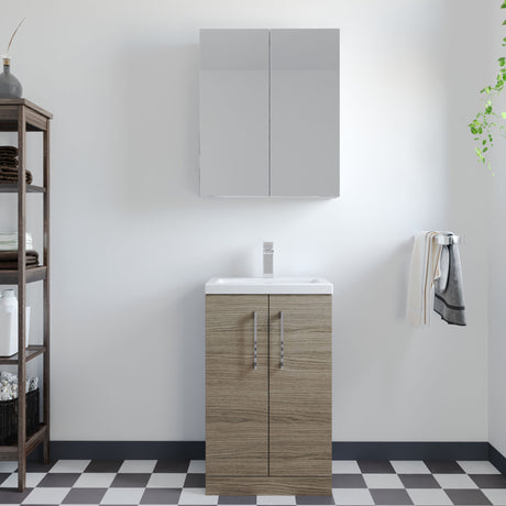 [BFLE122] Balterley Level Compact Bathroom Cloakroom Vanity Basin Unit with Polymarble Basin, Chrome Handles, 500mm, Mid Oak - Lifestyle 1