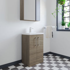 [BFLE122] Balterley Level Compact Bathroom Cloakroom Vanity Basin Unit with Polymarble Basin, Chrome Handles, 500mm, Mid Oak - Lifestyle 3