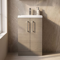 [BFLE122] Balterley Level Compact Bathroom Cloakroom Vanity Basin Unit with Polymarble Basin, Chrome Handles, 500mm, Mid Oak - Silo