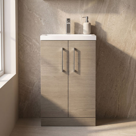 [BFLE122] Balterley Level Compact Bathroom Cloakroom Vanity Basin Unit with Polymarble Basin, Chrome Handles, 500mm, Mid Oak - Silo
