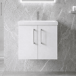 [BFLE123A] Bramshall Contemporary 2 Door Wall Hung Vanity Basin Unit with Mid-Edge Basin, Choice of Size and Colour - Silo
