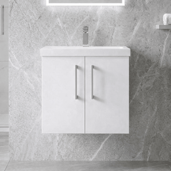 [BFLE123A] Bramshall Contemporary 2 Door Wall Hung Vanity Basin Unit with Mid-Edge Basin, Choice of Size and Colour - Silo