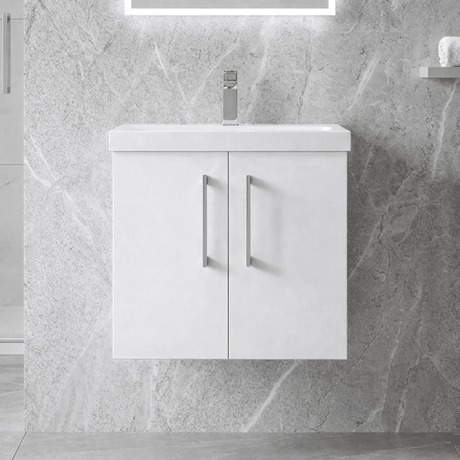 [BFLE123A] Bramshall Contemporary 2 Door Wall Hung Vanity Basin Unit with Mid-Edge Basin, Choice of Size and Colour - Silo
