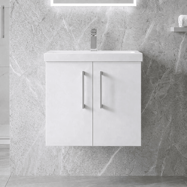 [BFLE123A] Bramshall Contemporary 2 Door Wall Hung Vanity Basin Unit with Mid-Edge Basin, Choice of Size and Colour - Silo