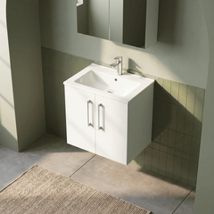 [BFLE123B] Balterley  Modern Bathroom 2 Soft Close Door & Minimalist Wall Hung Vanity Unit Basin, Gloss White, 440mm - Lifestyle 2