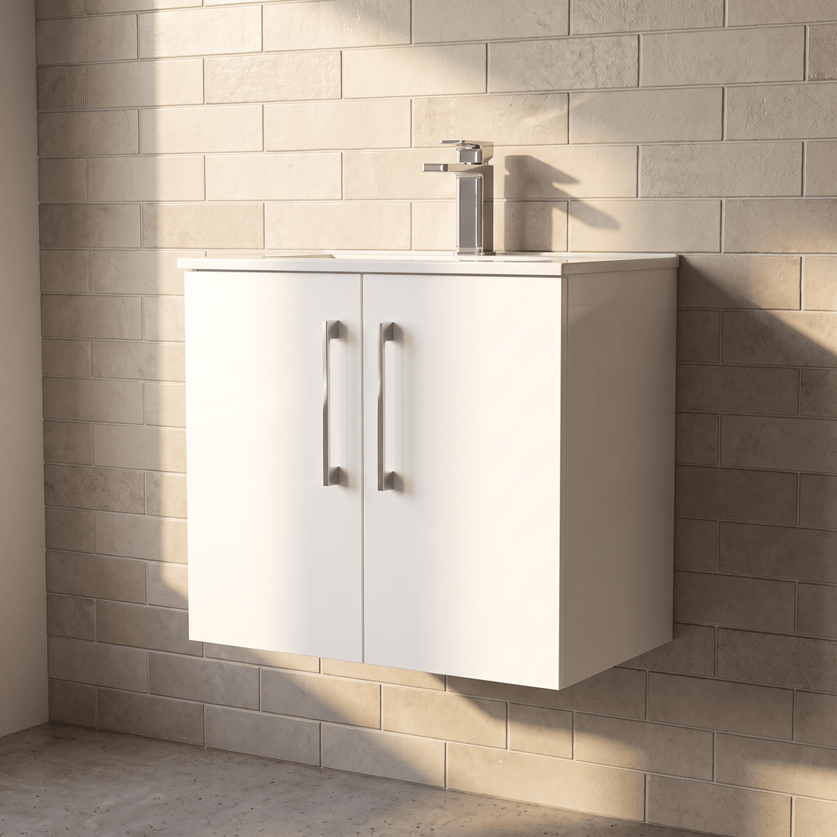 [BFLE123B] Balterley  Modern Bathroom 2 Soft Close Door & Minimalist Wall Hung Vanity Unit Basin, Gloss White, 440mm - Lifestyle 3
