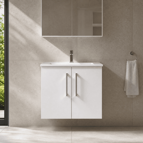 [BFLE123B] Balterley  Modern Bathroom 2 Soft Close Door & Minimalist Wall Hung Vanity Unit Basin, Gloss White, 440mm - Silo