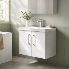 [BFLE123D] Balterley  Contemporary Bathroom 2 Soft Close Door & Thin-Edge Vanity Unit Basin, Gloss White, 600mm - Lifestyle 3