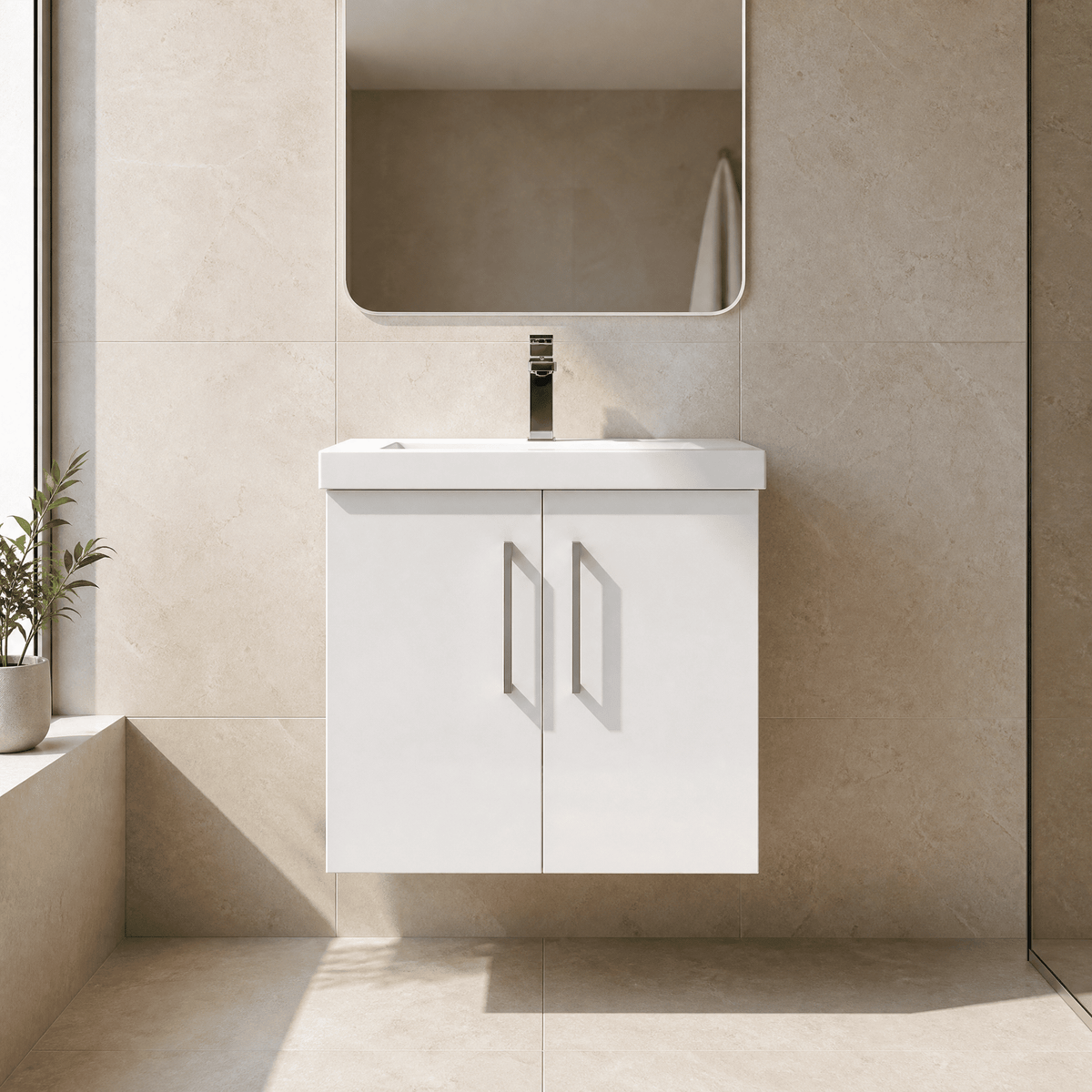 [BFLE123D] Bramshall Contemporary 2 Door Wall Hung Vanity Basin Unit, Choice of Size, Colour and Basin - Studio Shot
