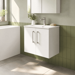 [BFLE123G] Balterley  Contemporary Bathroom 2-Door Wall-Hung Curved Basin Vanity Unit, Gloss White, 600mm - Lifestyle 3