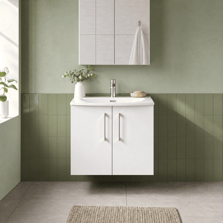 [BFLE123G] Balterley  Contemporary Bathroom 2-Door Wall-Hung Curved Basin Vanity Unit, Gloss White, 600mm - Silo