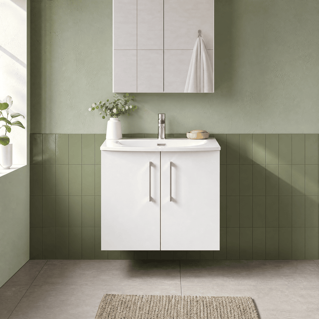 [BFLE123G] Balterley  Contemporary Bathroom 2-Door Wall-Hung Curved Basin Vanity Unit, Gloss White, 600mm - Silo