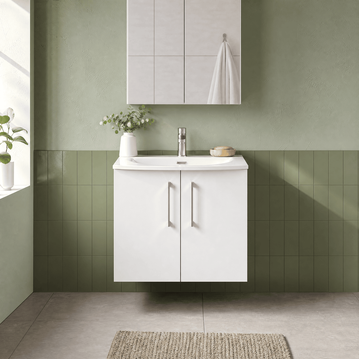 [BFLE123G] Bramshall Contemporary 2 Door Wall Hung Vanity Basin Unit, Choice of Size, Colour and Basin - Studio Shot