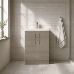 [BFLE123H017] Bramshall Contemporary Compact Floor Standing Vanity Basin Unit with Polymarble Basin, 600mm, Choice of Colour and Handle Finish - Lifestyle 1