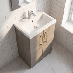 [BFLE123H017] Bramshall Contemporary Compact Floor Standing Vanity Basin Unit with Polymarble Basin, 600mm, Choice of Colour and Handle Finish - Lifestyle 2