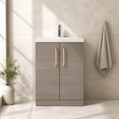 [BFLE123H017] Bramshall Contemporary Compact Floor Standing Vanity Basin Unit with Polymarble Basin, 600mm, Choice of Colour and Handle Finish - Silo