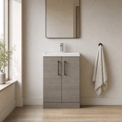 [BFLE123H018] Bramshall Contemporary Compact Floor Standing Vanity Basin Unit with Polymarble Basin, 600mm, Choice of Colour and Handle Finish - Lifestyle 1