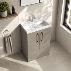 [BFLE123H018] Bramshall Contemporary Compact Floor Standing Vanity Basin Unit with Polymarble Basin, 600mm, Choice of Colour and Handle Finish - Lifestyle 2