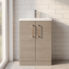 [BFLE123H019] Bramshall Contemporary Compact Floor Standing Vanity Basin Unit with Polymarble Basin, 600mm, Choice of Colour and Handle Finish - Lifestyle 1
