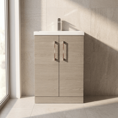 [BFLE123H019] Bramshall Contemporary Compact Floor Standing Vanity Basin Unit with Polymarble Basin, 600mm, Choice of Colour and Handle Finish - Silo