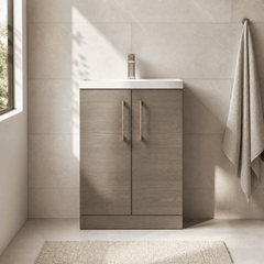 [BFLE123H1516] Bramshall Contemporary Compact Floor Standing Vanity Basin Unit with Polymarble Basin, 600mm, Choice of Colour and Handle Finish - Lifestyle 1