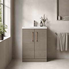 [BFLE123H1516] Bramshall Contemporary Compact Floor Standing Vanity Basin Unit with Polymarble Basin, 600mm, Choice of Colour and Handle Finish - Silo